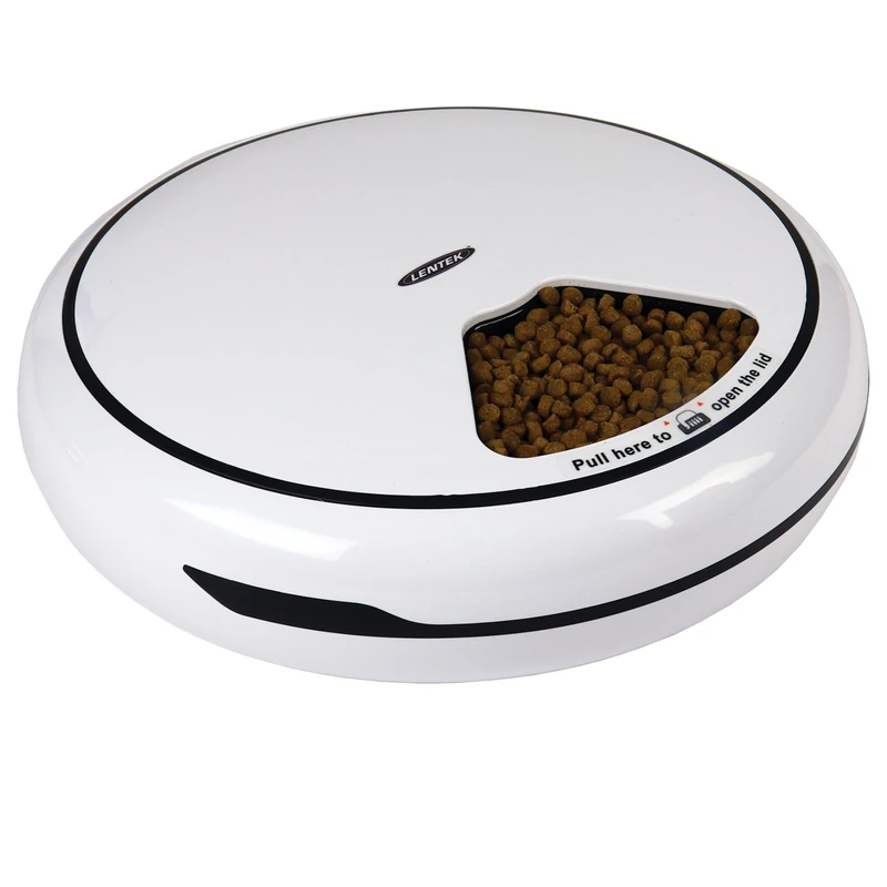 Koolatron Lentek Automatic Pet Feeder 5 Bowl Automatic Pet Feeders Dish with Timer Speaker Voice Message Recorder Wet Dry Food Dispenser Cats Dogs Rabbits Other Pets 5 Meals 441g Portion Each White