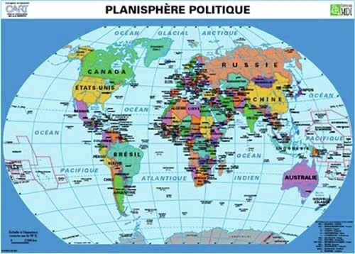 Planisphère Relief - Planisphère politique - Carte murale - Image 1