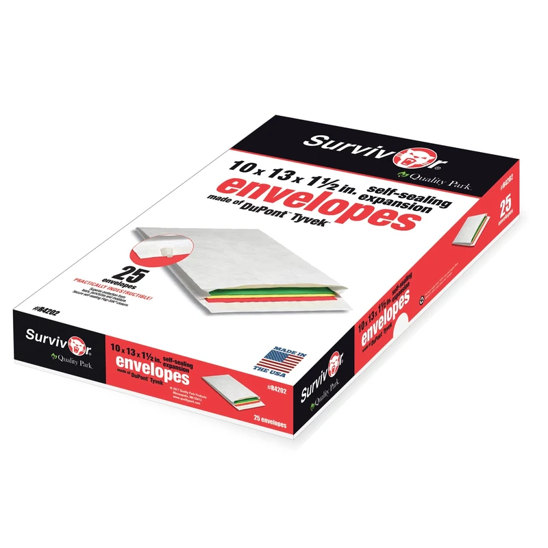 Quality Park Survivor R4202 Tyvek Expansion Mailer, 10 x 13 x 1 1/2, White (Box of 25)