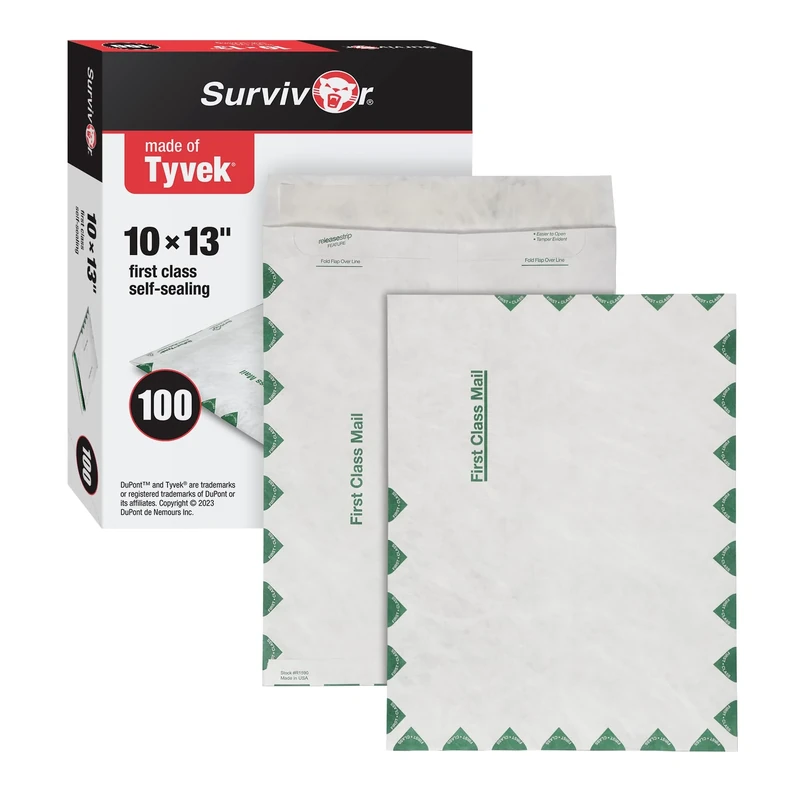 Survivor R1590 Tyvek USPS First Class Mailer, 10 x 13, White (Box of 100)