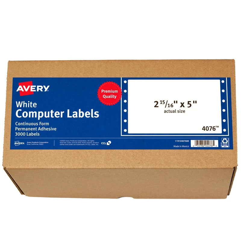 Avery 4076 Permanent Rectangular Rounded Corners Self-Adhesive Labels 3000 Items White