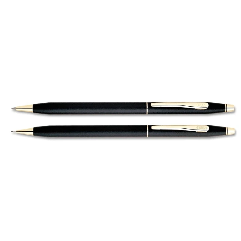 CROSS Classic Century Classic Black Pen and Pencil Set with 23CT Gold-Plated Appointments incl. Premium Gift Box – Refillable Medium Ballpen & 0.7 mm Pencil