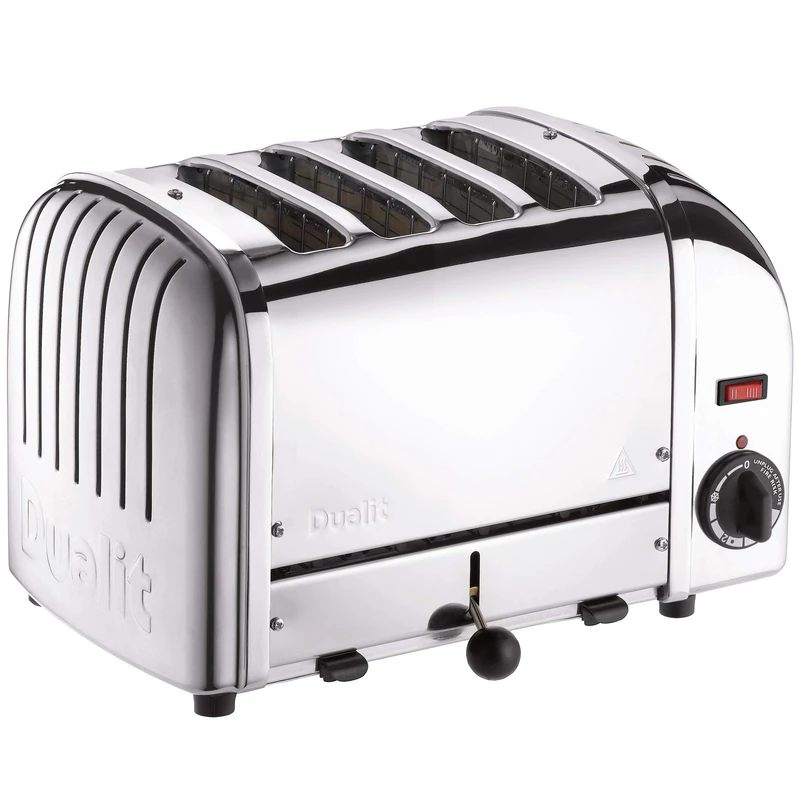 Dualit Classic 4 Slice Vario Toaster - Stainless steel, hand built in the UK - Replaceable ProHeat® elements - Heat two or four slots, defrost bread, mechanical timer - Replaceable parts - Image 1