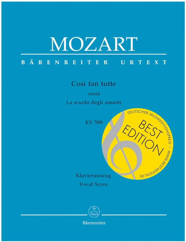 BARENREITER MOZART W.A. - COSI FAN TUTTE KV 588 - VOCAL SCORE Classical sheets Choral and vocal ensembles