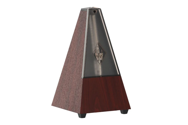 Wittner Metronome Taktell Pyramid Shape System Maelzel Series 800K - Plastic casing - Without bell - With plexiglass lid - Mahogany grain - Mechanically wound - No batteries required - Made in Germany