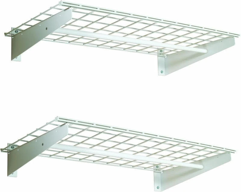 HyLoft 00777 36-by-18-Inch Wall Shelf with Hanging Rod, 2-Pack, White - Image 1