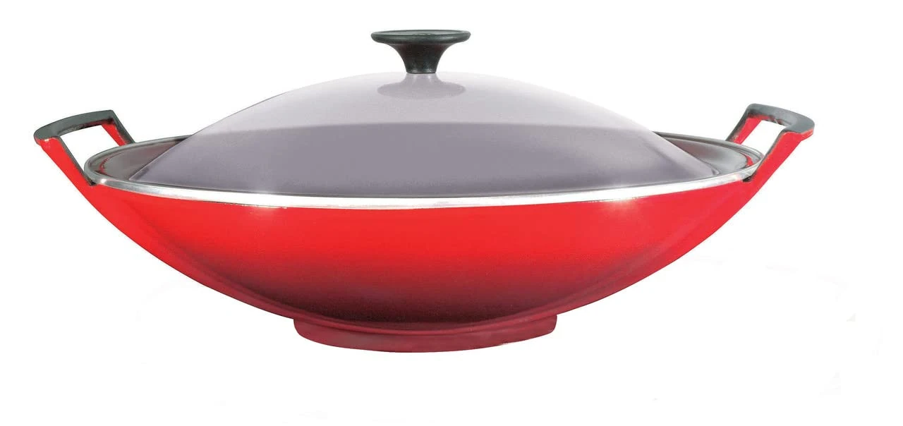 Le Creuset Cast Iron Wok with Glass Lid, 36 cm, 4.5 L, Cerise, 25304360600460