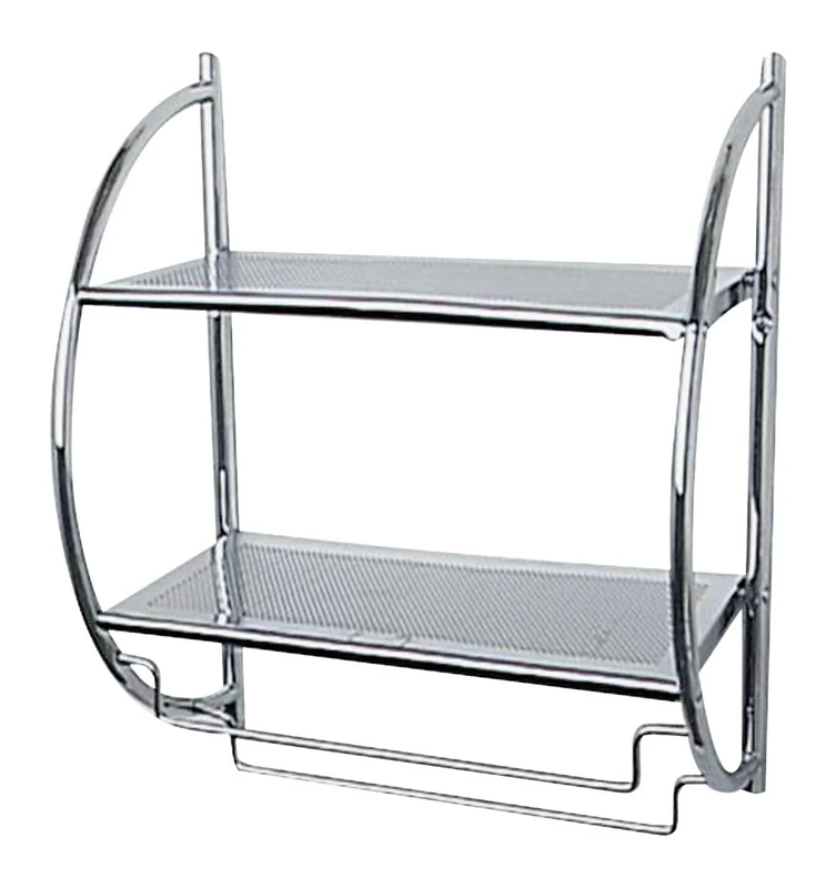 WENKO Wall rack Chrome - 2 shelves, 2 flexible towel rails, Steel, 45.5 x 54.5 x 26 cm, Chrome