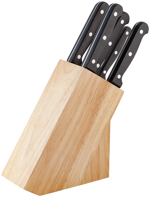 Judge Classic 5-Piece Kitchen Knife Set with Wooden Block - Stainless Steel Blades, Dishwasher Safe - Paring, Boning, Carving, Break + Cooks Knife