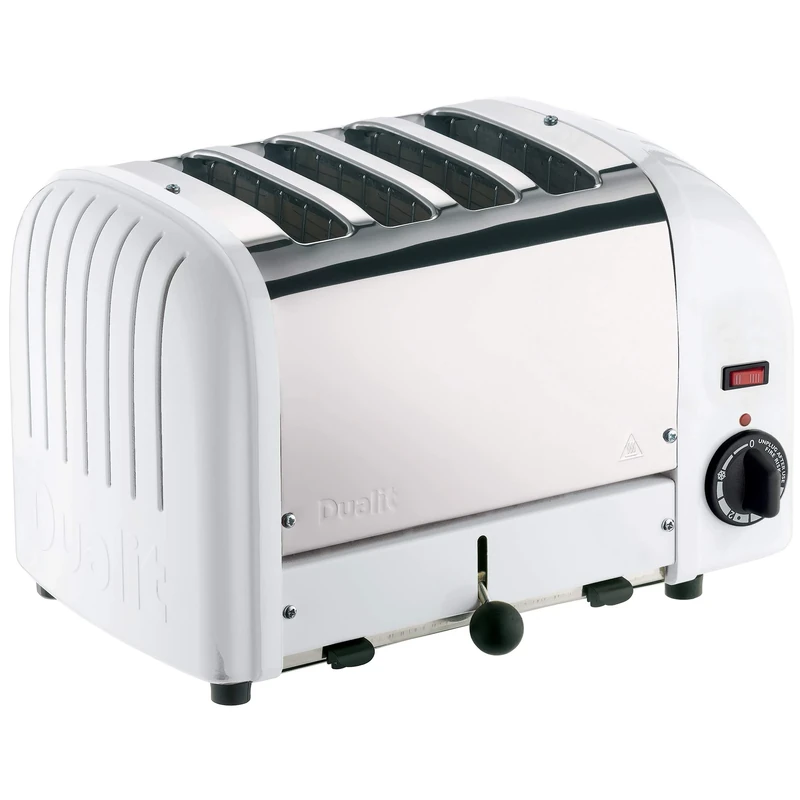 Dualit Classic 4 Slice Vario Toaster | Stainless Steel, Hand Built in The UK | Replaceable Proheat Elements | Heat Two or Four Slots, Defrost Bread, Mechanical Timer | Replaceable Parts | White, 40355