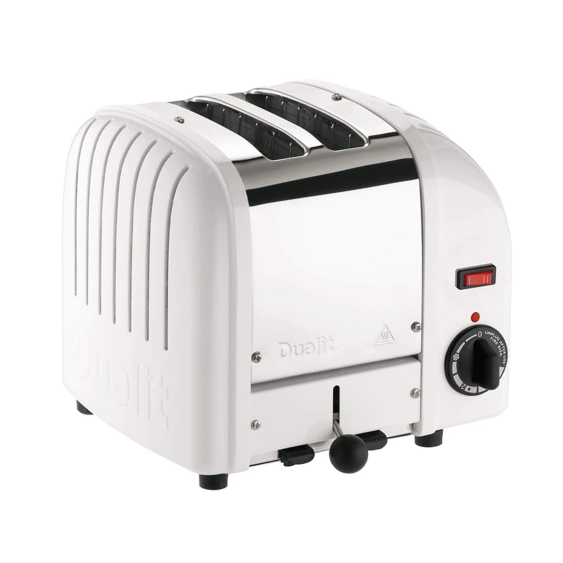 Dualit Classic 2 Slice Vario Toaster| Stainless Steel, Hand Built in the UK| Replaceable ProHeat Elements| Heat Two or Four Slots, Defrost Bread, Mechanical Timer| Replaceable parts|White, 20248