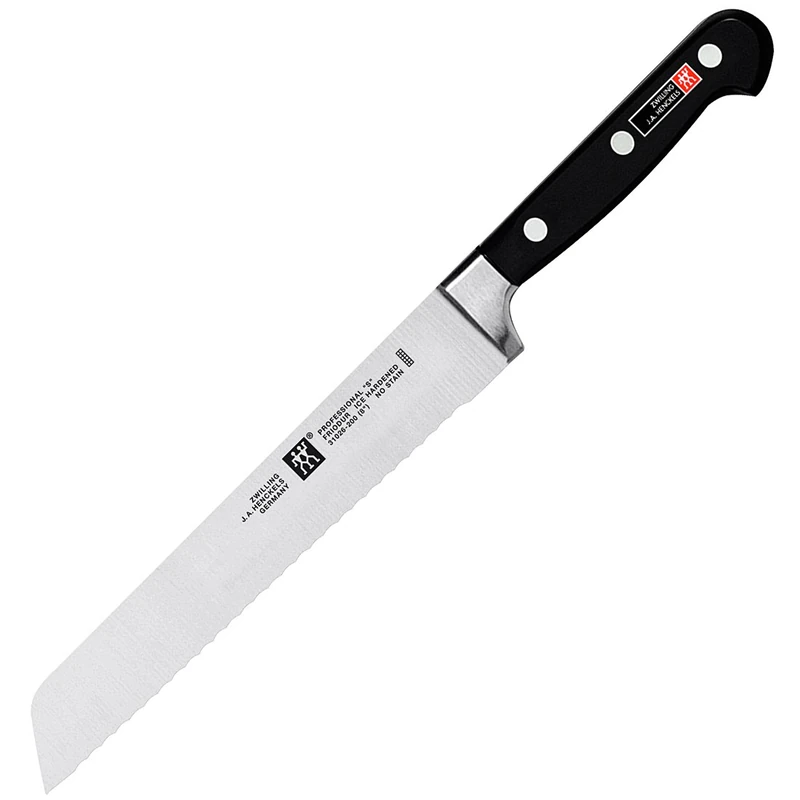 Zwilling 31026-201 Professional S Bread Knife, Stainless Special Steel, Zwilling Sonderschmelze, Riveted, Full Tang, Plastic Handles, 20 cm, Black