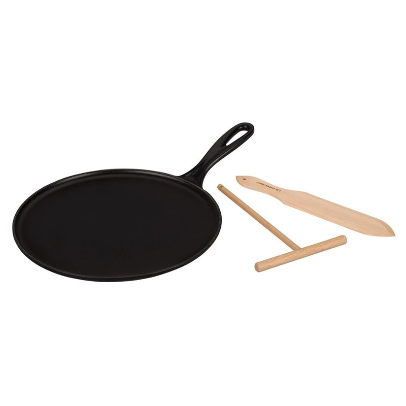 LE CREUSET Enamelled Cast Iron Crepe Pan, with Long Lasting Enamel Coating and Ergonomic Handle, 27cm, Matte Black, 20136270000460