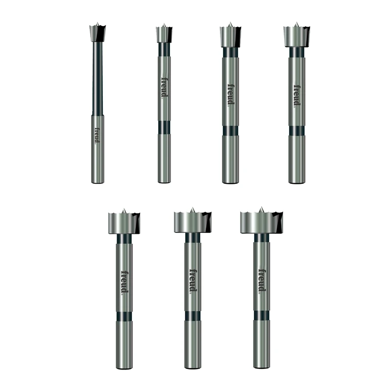 Freud 7-Piece Precision Shear Forstner Bit Set 1/4" to 1" with Serrated Edges for Flawless Cutting - Ideal for Flat Bottom Holes, Includes 1/4" to 1" Bits, Razor-Sharp Spur - PB-107B