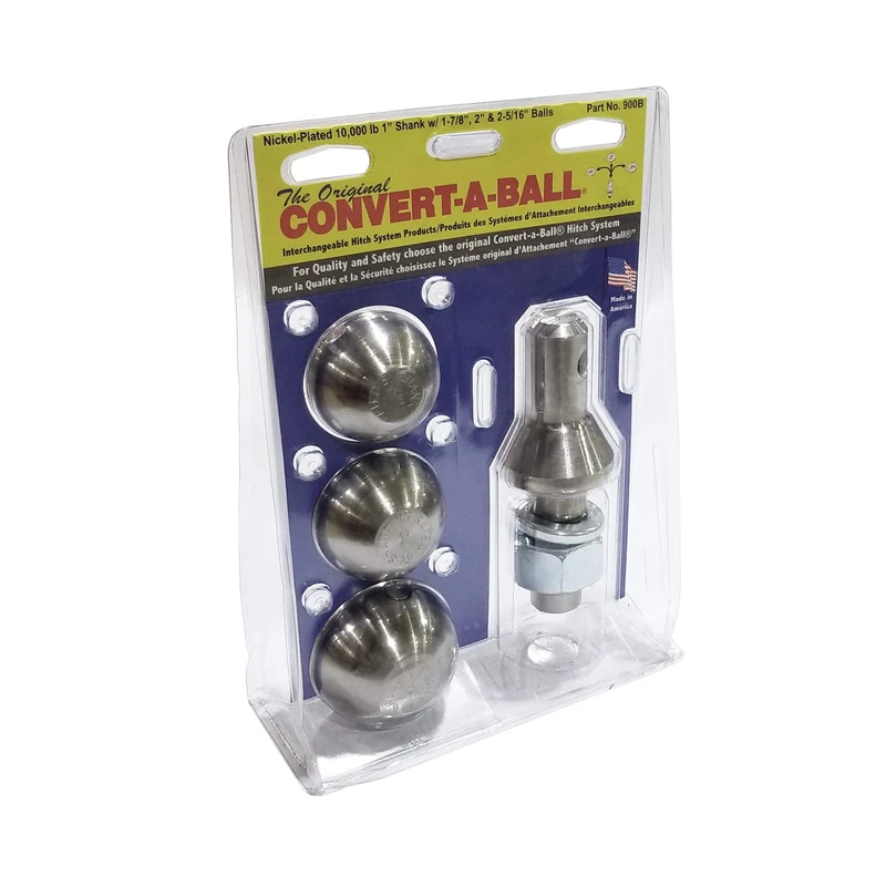Convert-A-Ball 900B Nickel-Plated Tow Ball Hitch Shank with 3 Balls - 1''