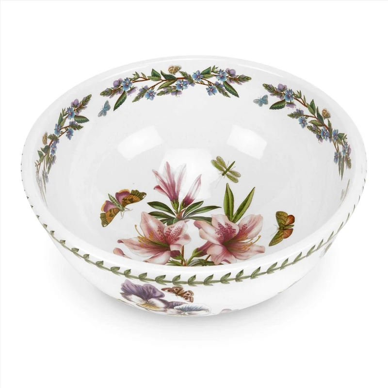 Portmeirion x Botanic Garden Azalea Salad Bowl - 11' Glass-Earthenware Bowl, Stylish and Durable, Suitable for Serving Salads, Fruits or Pasta, Use for Everyday Dining