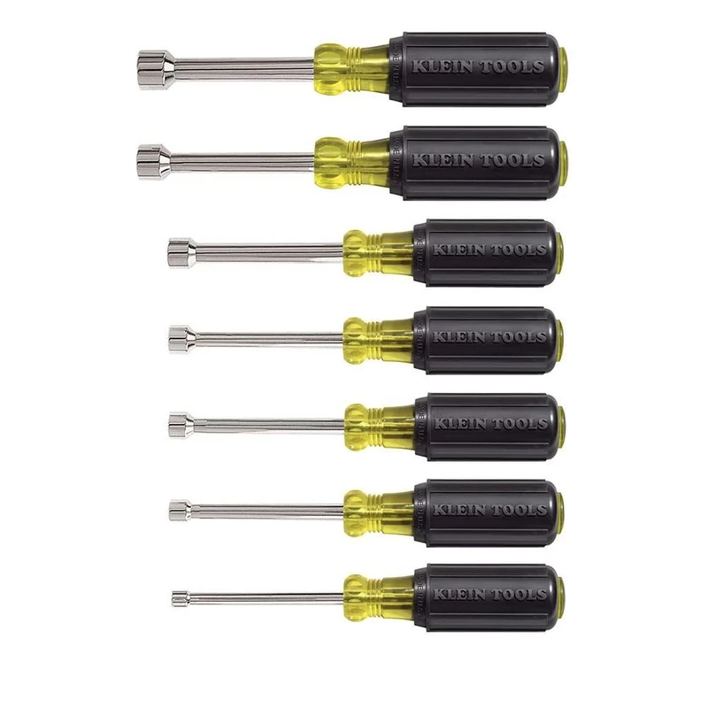 Nut Driver Set, 3-Inch Full Hollow Shaft, Sizes 3/16, 1/4, 5/16, 11/32, 3/8 7/16 and 1/2-Inch KLEIN TOOLS 631