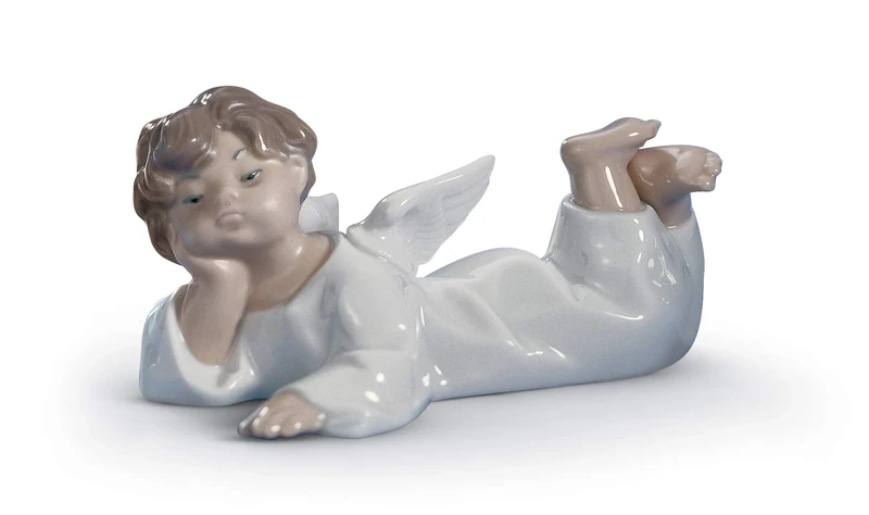 LLADRÓ Angel Laying Down Figurine. Porcelain Figure Figure.