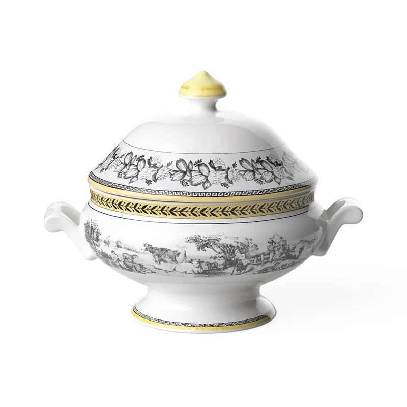 Villeroy & Boch Audun Farm Covered Bowl, 2 Litre, Premium Porcelain, Grey, White/Gray, 68 oz (1010673070)