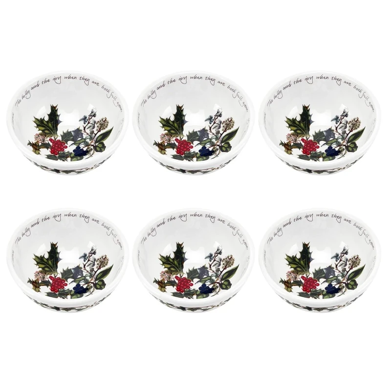 Portmeirion Home & Gifts The Holly & Ivy Fruit Salad, Ceramic, Multi-Colour, Set of 6,14 x 14 x 21.1 cm