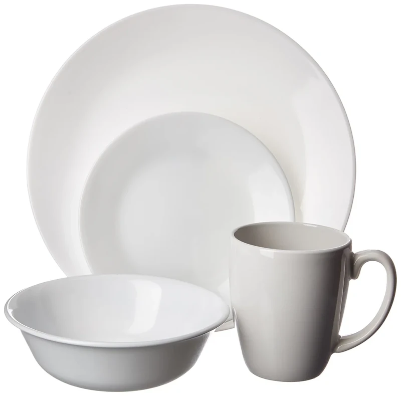 Corelle 1092896 16-Piece Vitrelle Glass Winter Frost White Chip and Break Resistant Dinner Set, Service for 4, White