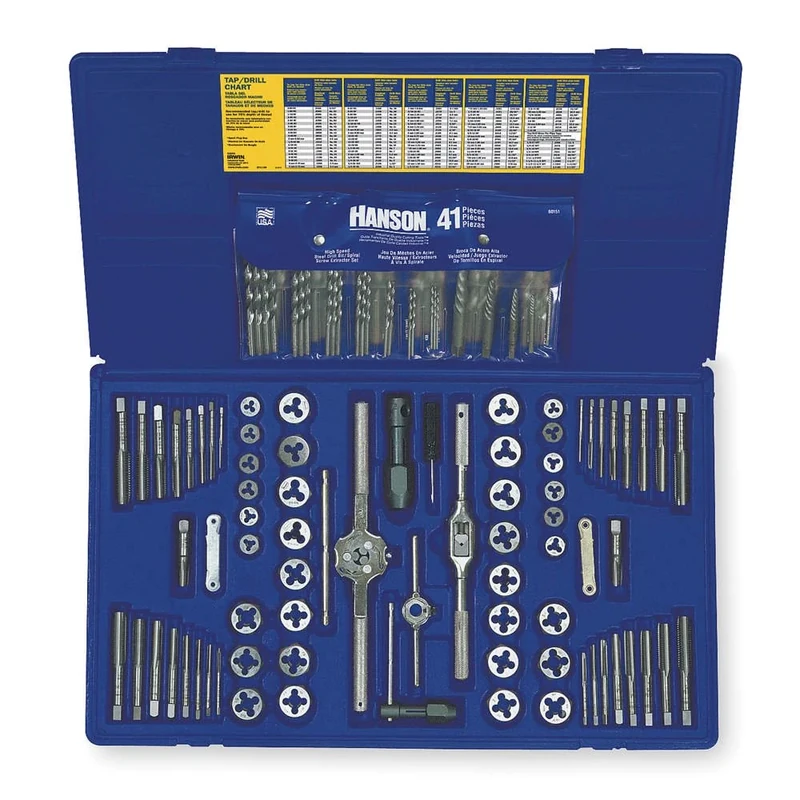 IRWIN Tools Hanson Machine Screw/Fractional/Metric Tap and Hex Die and Drill Bit Deluxe Set, 117 Piece 26377, Silver/Blue