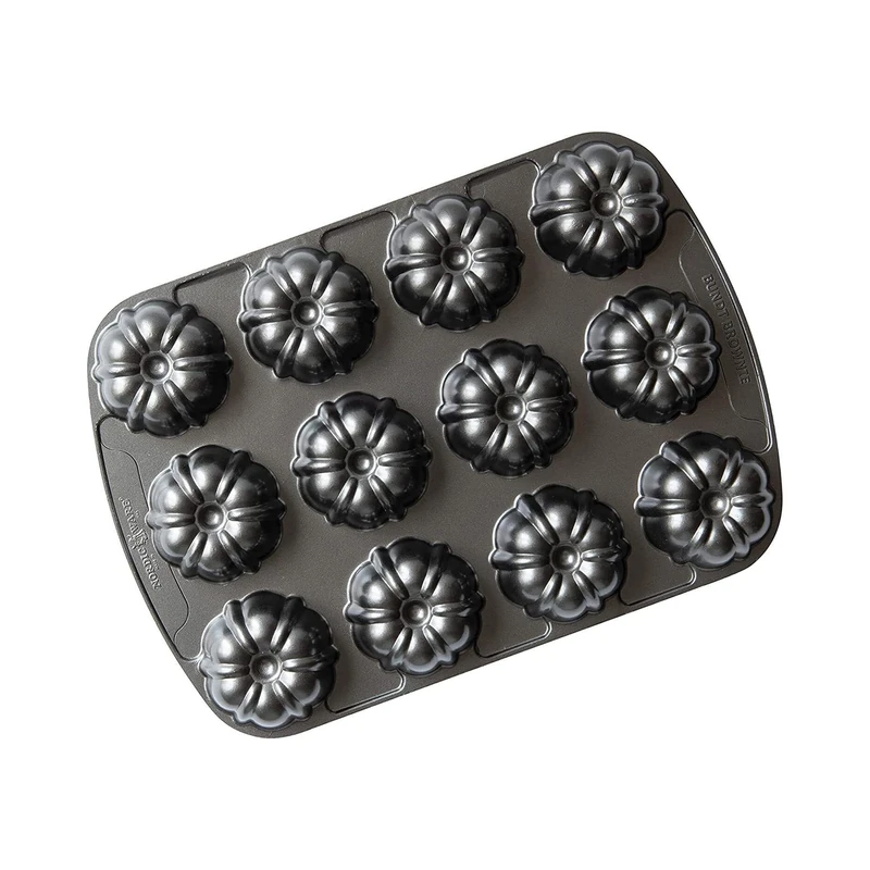 Nordic Ware Pro-Cast Mini Bundt Brownie Tin, Cast Aluminium Cake Tin for Mini Bundt Cakes, 4 Cup Non-Stick Pan Made in the USA, Colour: Graphite