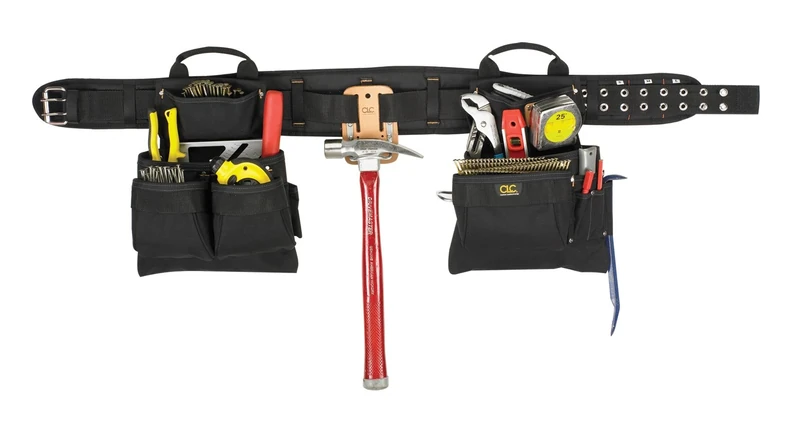 Custom Leathercraft 5608 Carpenter's Combo Tool Belt with Double-Tongue Steel Roller Buckle, 17-Pocket, 4-Piece