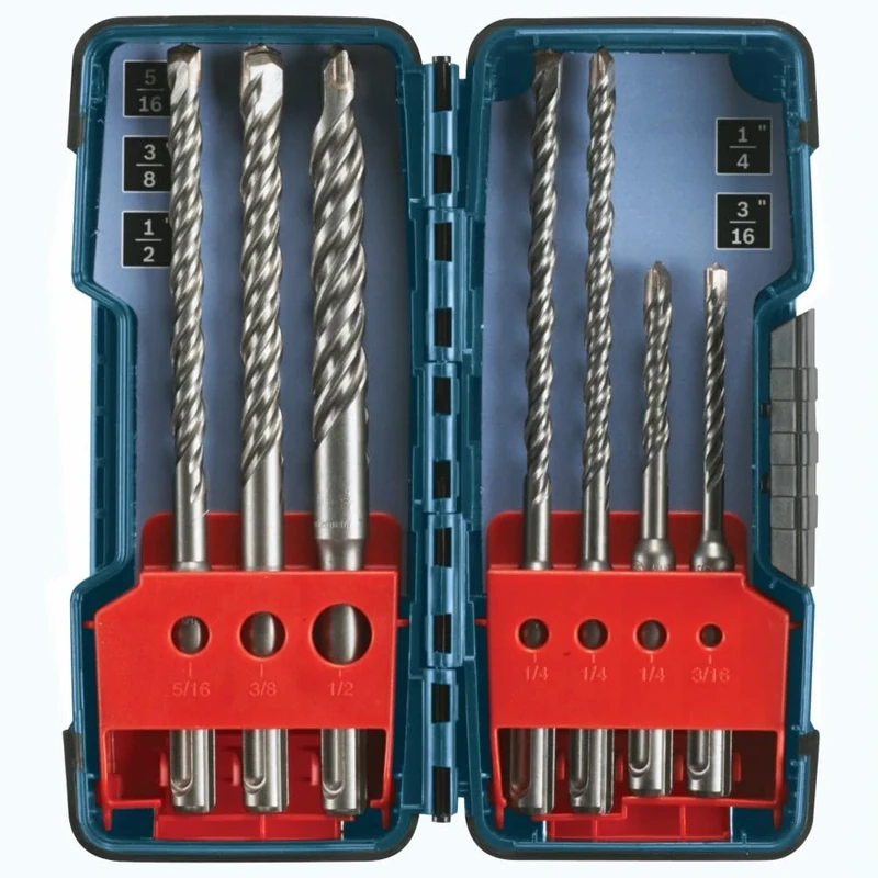 Bosch Professional 7 Piece Carbide-Tipped SDS-plus Rotary Hammer Drill Bit Set with Storage Case HCK001 , Gray