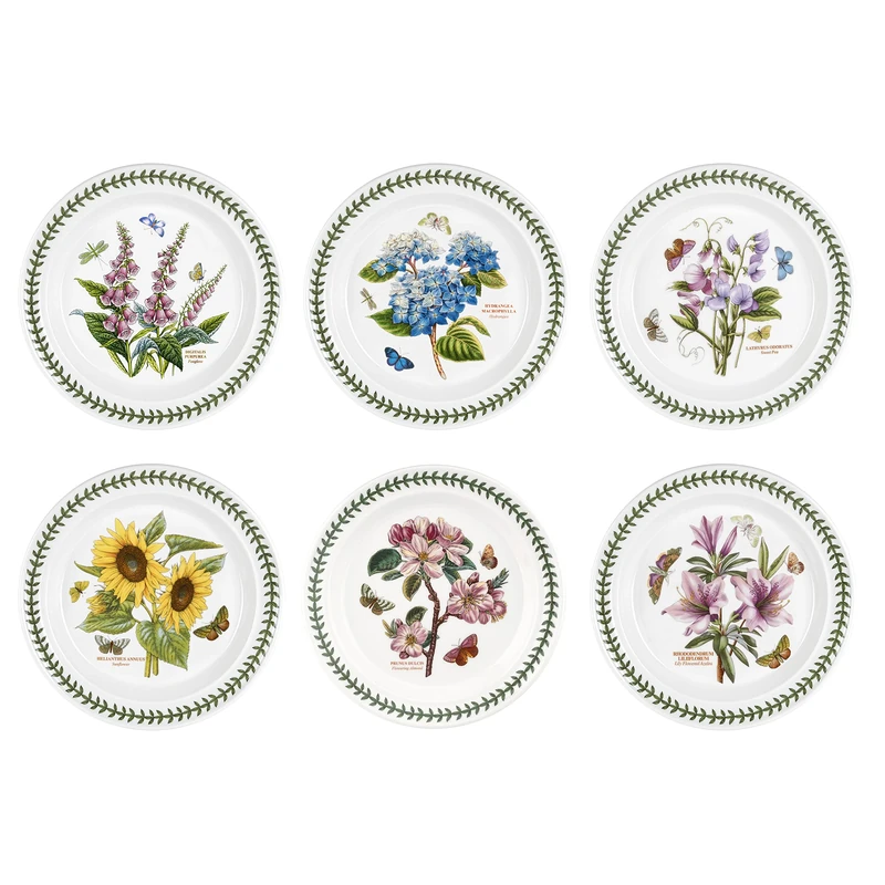 Portmeirion Botanic Garden Plate, Set of 6 - various motifs, Dia.25cm, White