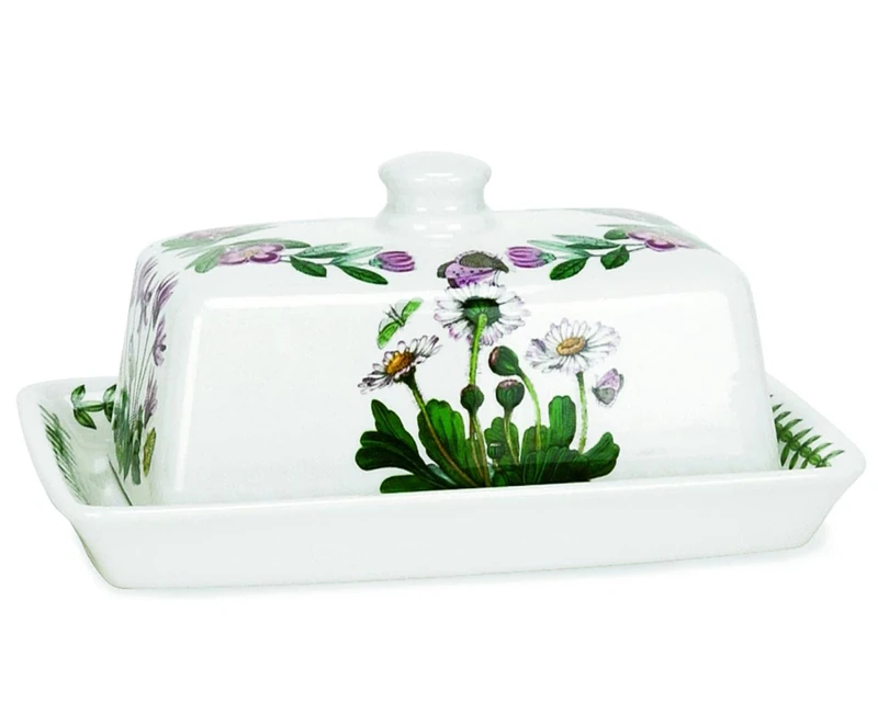 Portmeirion x Botanic Garden Butter Dish - White & Green Floral Butter Dish, Durable Ceramic Earthenware Oven, Freezer & Dishwasher Safe