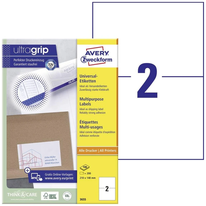 Avery Zweckform 200 White Labels 210 x 148 mm - 100 Sheets