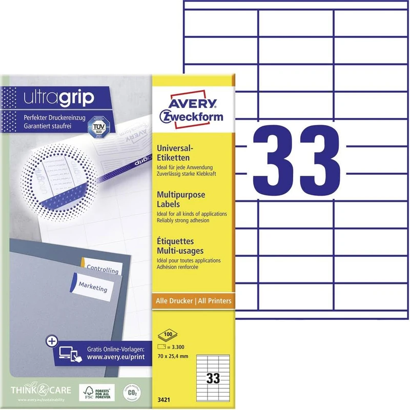 Avery Zweckform 3421 CPR Labels - 70x25.4mm White (3,300ct)