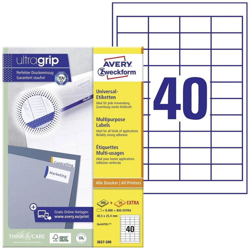 Avery Zweckform Labels 48.5 x mm, Edge 48,5 x 25,4 mm White