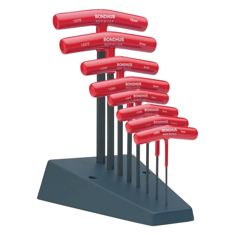 Bondhus Starrett 13389 T-Handle Key Set Metric, 2mm, 2.5mm, 3mm, 4mm, 5mm, 6mm, 8mm, 10mm, Red - Image 1