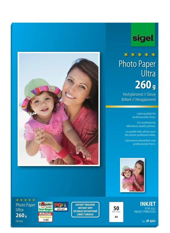 SIGEL IP641 InkJet Ultra Photo Paper, glossy, 260 gsm, A4, 50 sheets