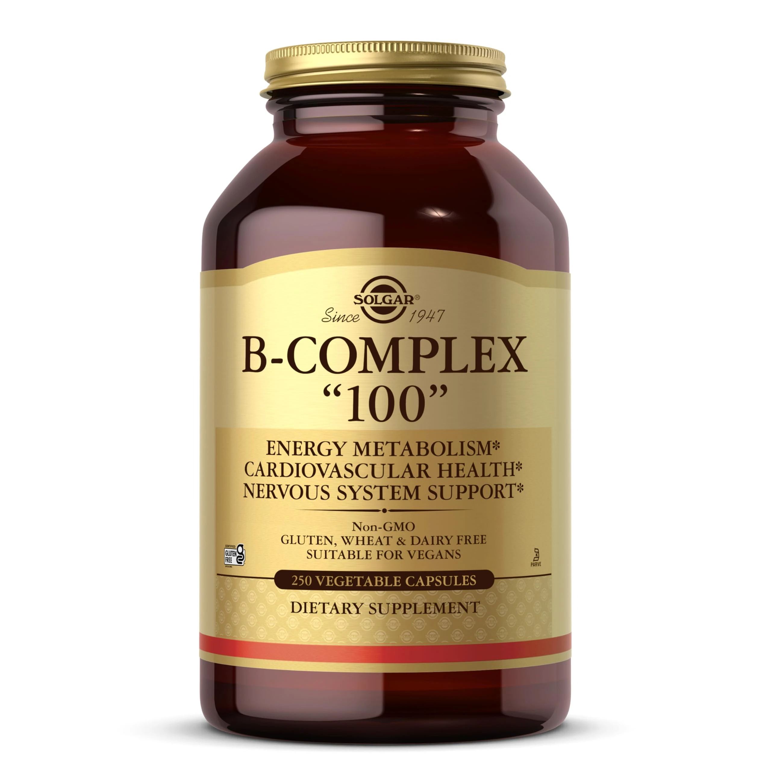 Solgar Vitamin B-Complex "100" Extra High Potency Vegetable Capsules - Pack of 250 - Key Vitamin B Combination - For Increased Energy and Mental Performance - Vegan and Gluten Free