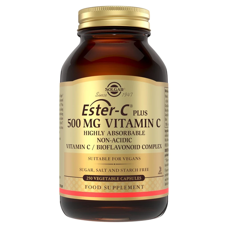 Solgar Ester-C Plus 500 mg Vitamin C Vegetable Capsules - Food Supplement, Pack of 250 - Immune System Support - Ideal for Sensitive Stomachs - Vegan, Gluten Free
