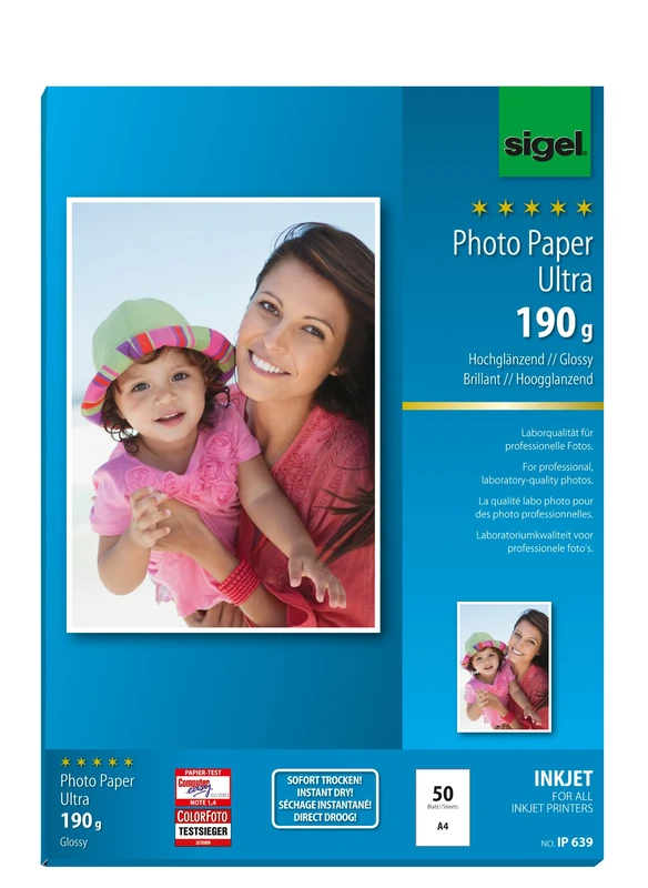 SIGEL IP639 InkJet Ultra Photo Paper, glossy, 190 gsm, A4, 50 sheets