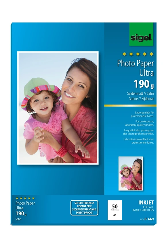 SIGEL IP669 InkJet Ultra Photo Paper, satin, 190 gsm, A4, 50 sheets