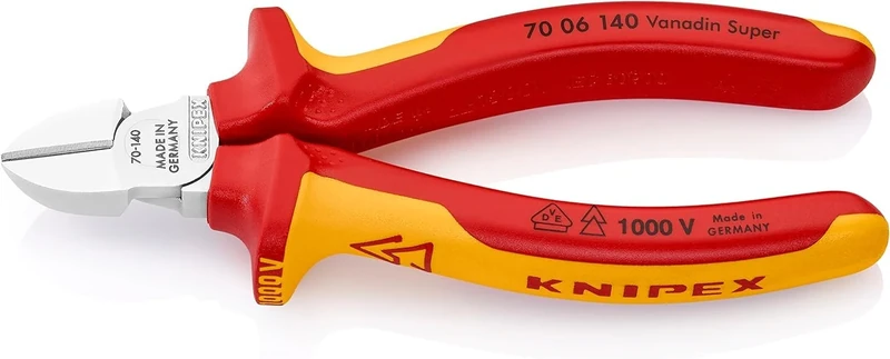 KNIPEX 70 06 140 Diagonal Cutter chrome plated insulated with multi-component grips, VDE-tested 140 mm Multicoloured