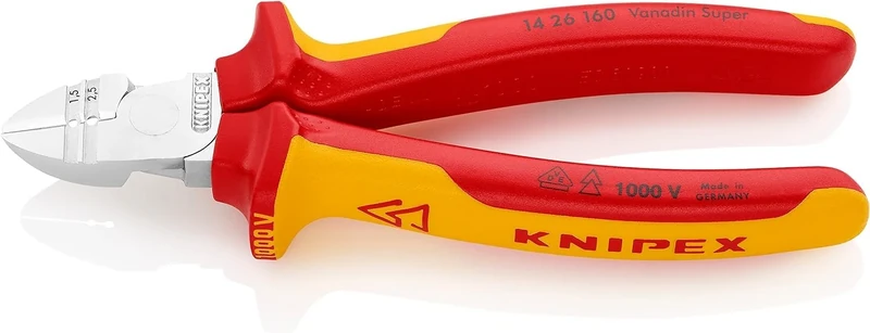 KNIPEX Diagonal Insulation Stripper Chrome-Plated Insulated with Multi-Component Grips, VDE-Tested 160 mm, 14 26 160
