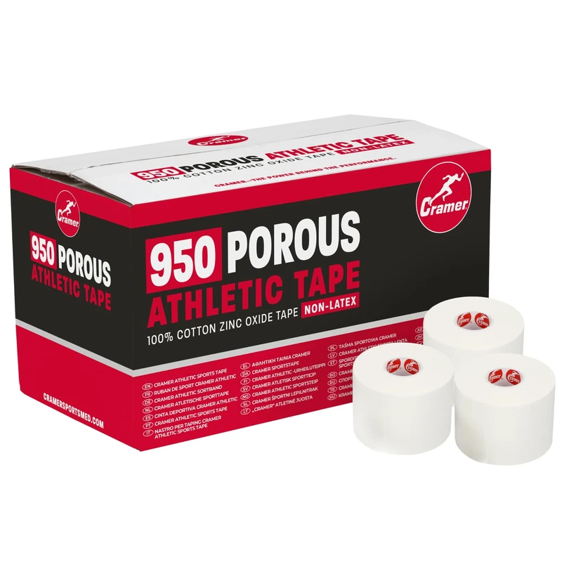 Cramer 950 Premium White Athletic Tape for Ankle, Wrist, and Injury Taping, Helps Protect and Prevent Injuries, Promotes Faster Healing, Athletic Training Supplies, Bulk Case of AT Tape, White