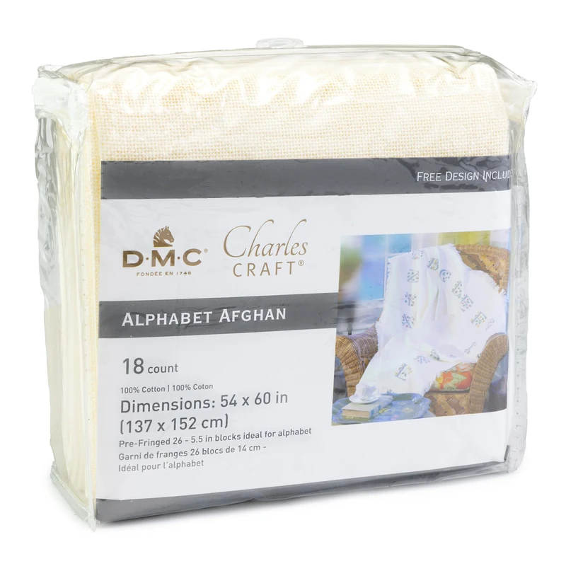 DMC Alphabet Afghan 18 Count 54-inch x 60-inchEcru - Image 1