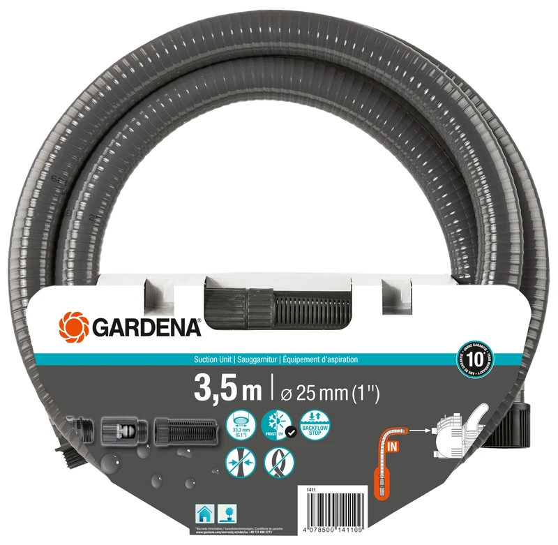 GARDENA Suction 3.5 m: Robust Suction Hose for Connection to The Garden Pump with Suction Filter and backflow Stop, Diameter 25 mm (1411-20)