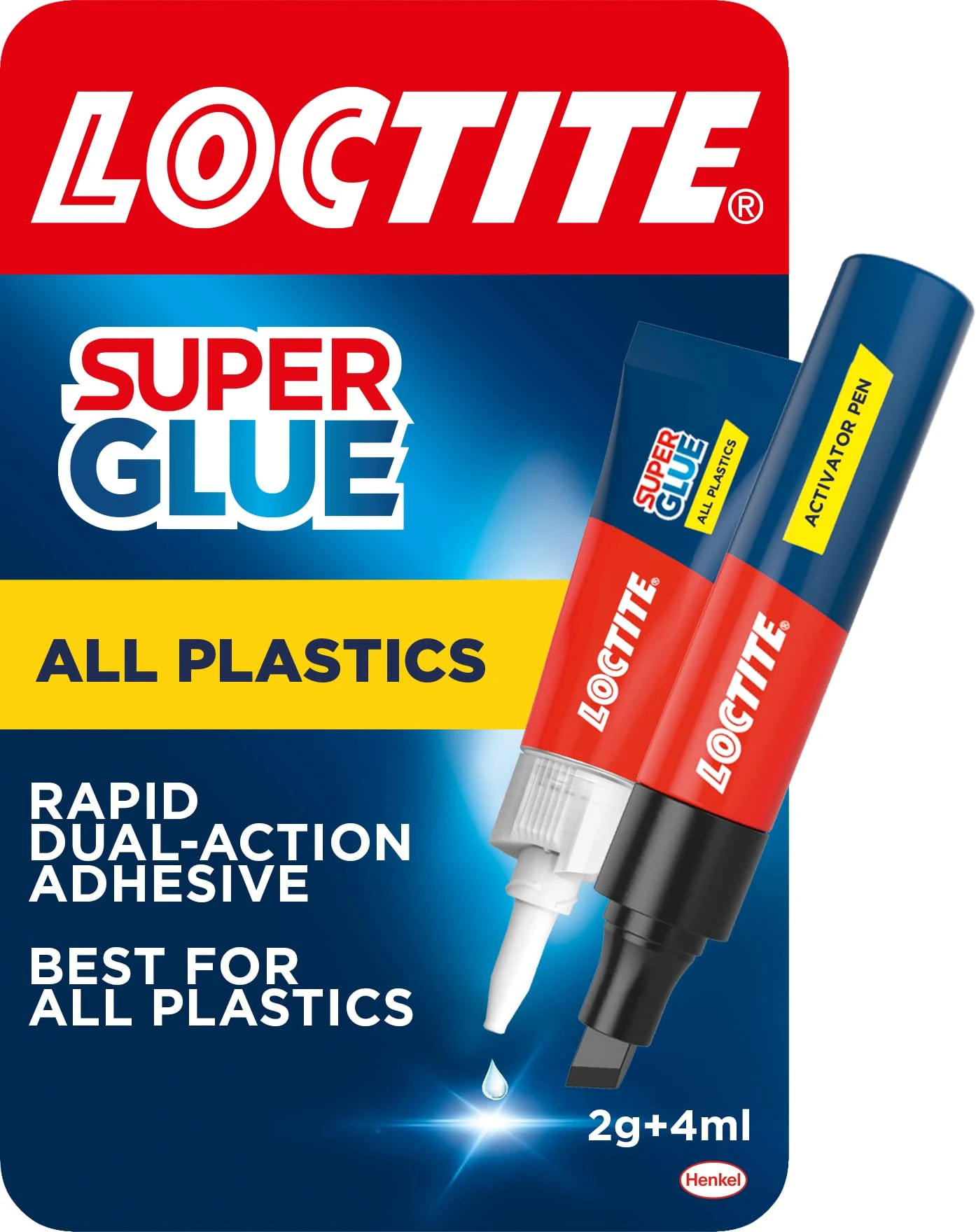 Loctite Super Glue All Plastics, Strong Plastic Glue, Easy to Use Instant Super Glue, Convenient Size 1x2g + 4ml