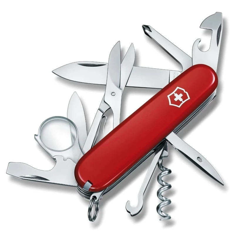 Victorinox Explorer Swiss Army Knife, Medium, Multi Tool, 16 Functions, Blade, Magnifying Glass, Red