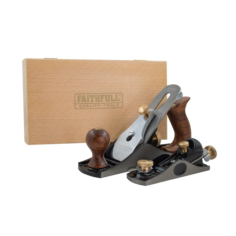 Faithfull No.4 & No. 60 ½ Plane Set in Wooden Storage Box – Precision Machined Cast Iron Hand Planes for Smoothing, Trimming, End Grain Work & General Woodworking