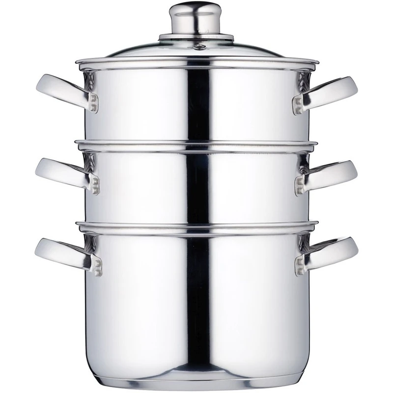 KitchenCraft 3 Tier Food Steamer Pan/Stock Pot in Gift Box, Induction Safe, Stainless Steel, 18 cm (7") - Image 1