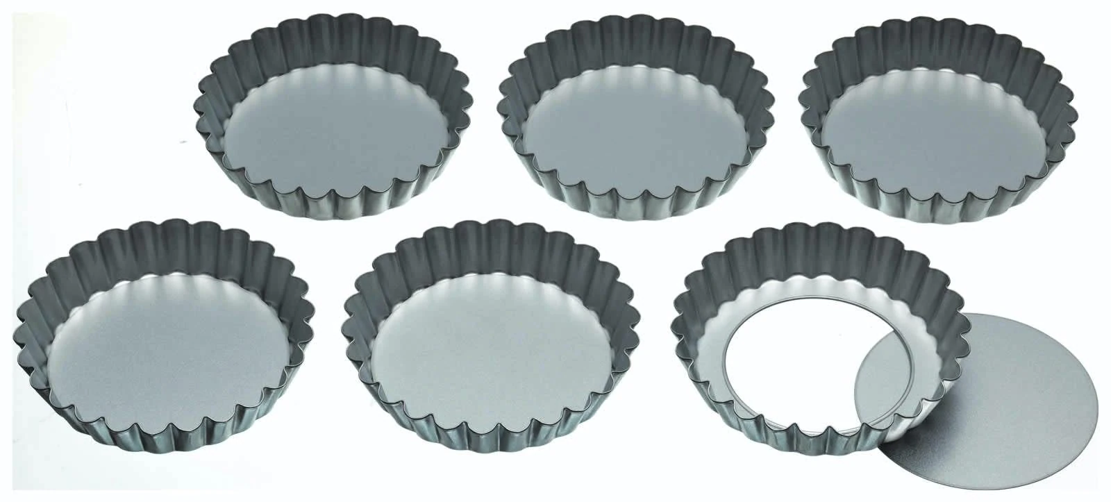 KitchenCraft Mini Tart Tin with Loose Bottom, Stainless Steel Tart Tins, Freezer Safe, 1cm (4'') Set of 6, Silver